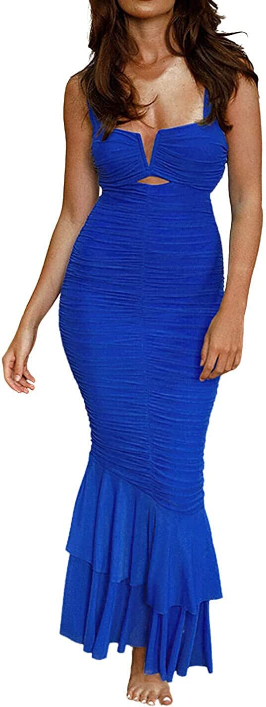 Women’s Sleeveless Strappy Prom Party Evening Ruched Bodycon Mermaid – Chartou