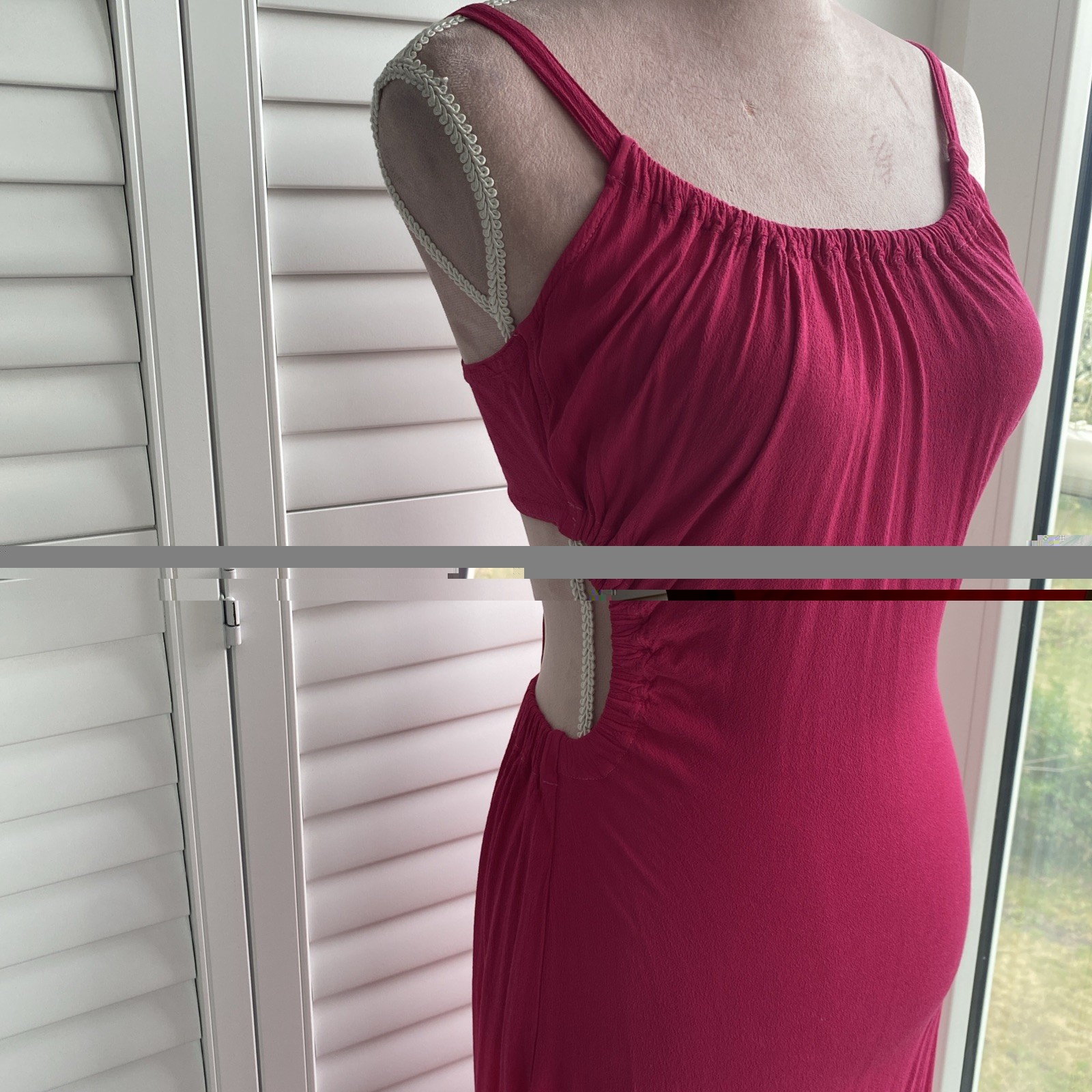 GHOST FUCHSIA PINK BACKLESS HALTER TIE ADJUSTABLE – LONG MAXI DRESS – UK S 10