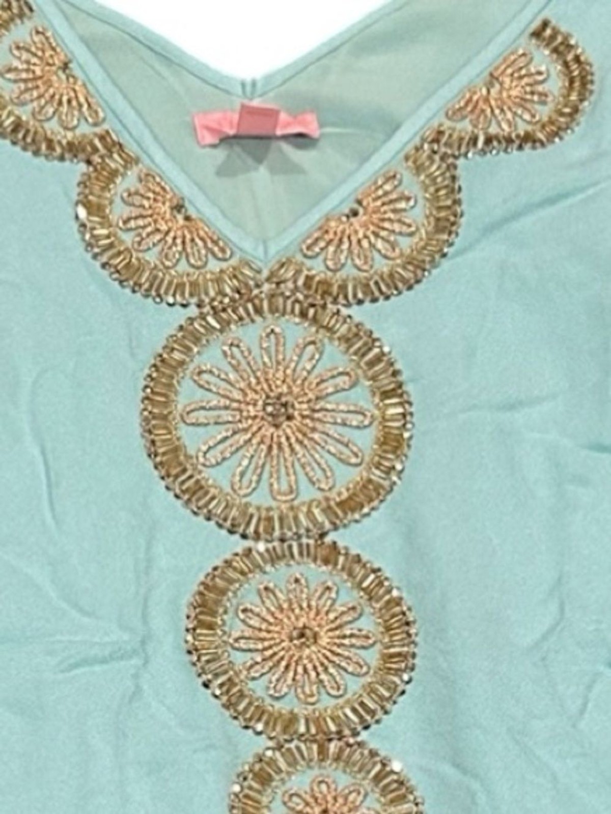 Lilly Pulitzer Mint Green Serene Blue Shift Fia Dress Gold bead embellishment S