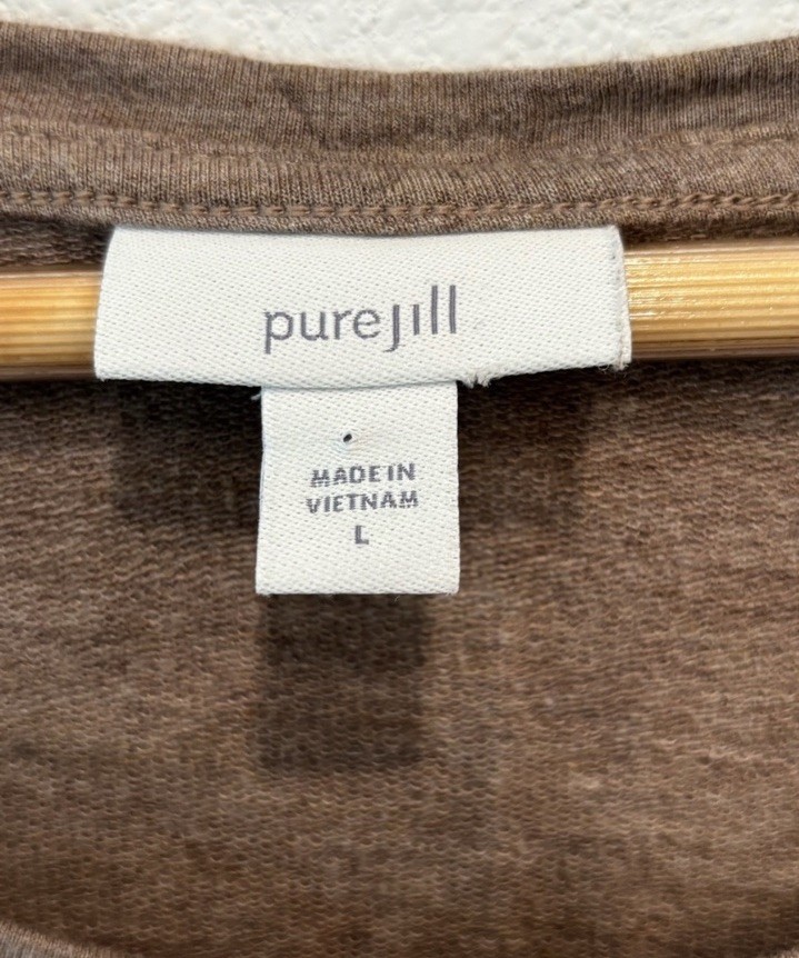 Pure Jill Brown Solid Scoop Neck 3/4 Sleeve Knit T-Shirt Dress Pockets L