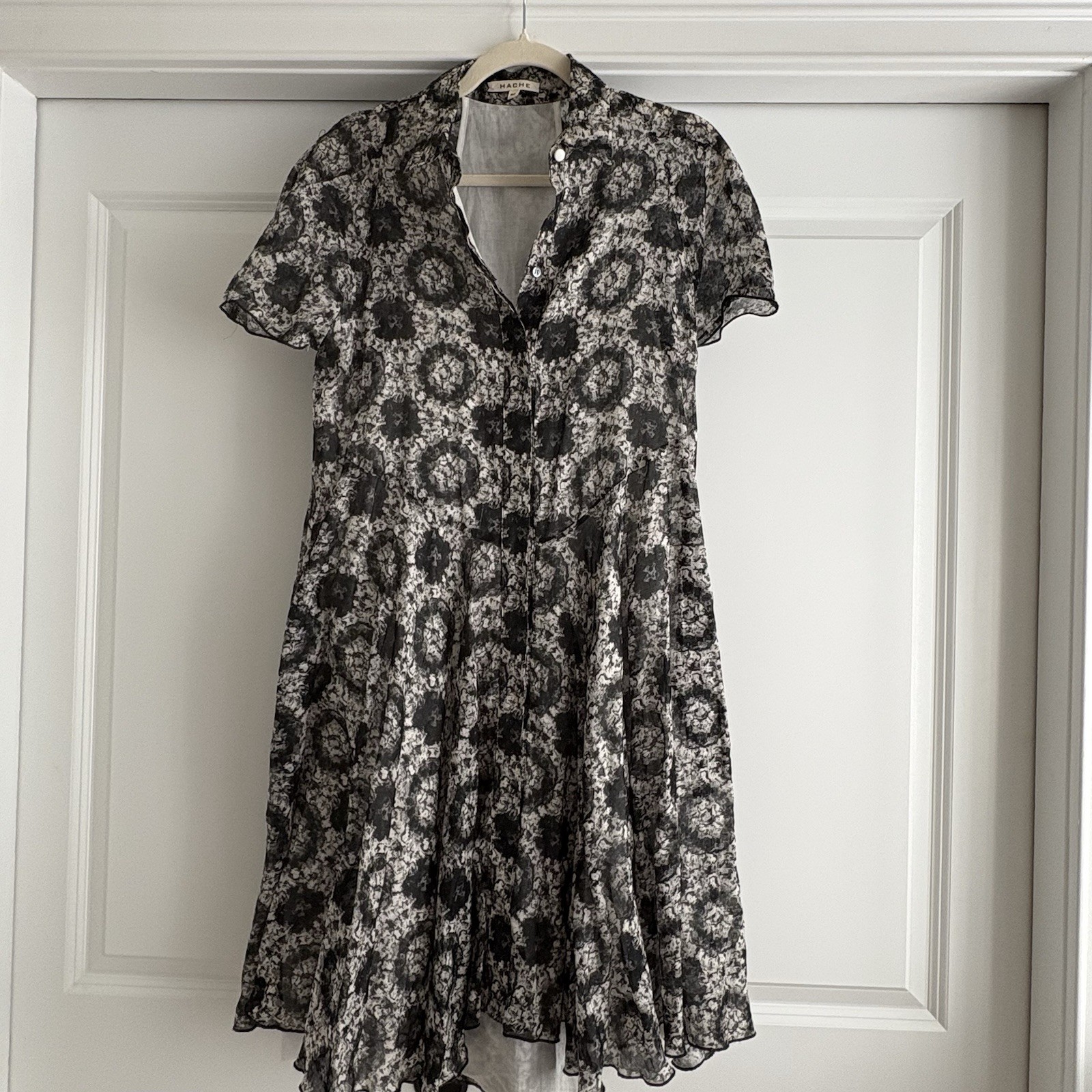 Hache Women’s Geometric Lined Lightweight Black-White Dress Italy US Sz 8 EU 40