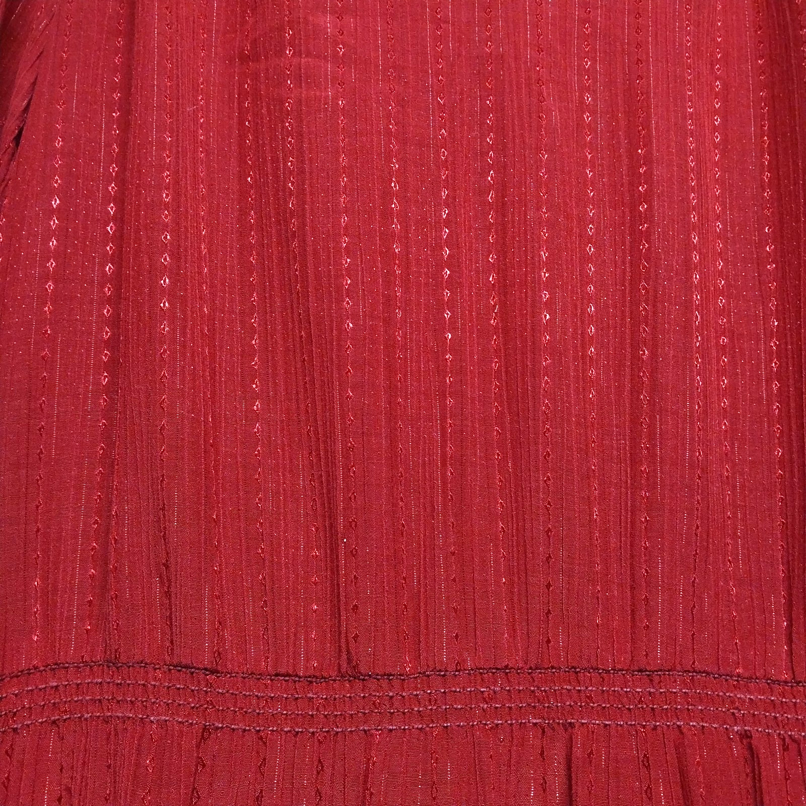 Vintage 1980s Red Plum Stripe Embroidered Midi Secretary Dress V Neck Size Small