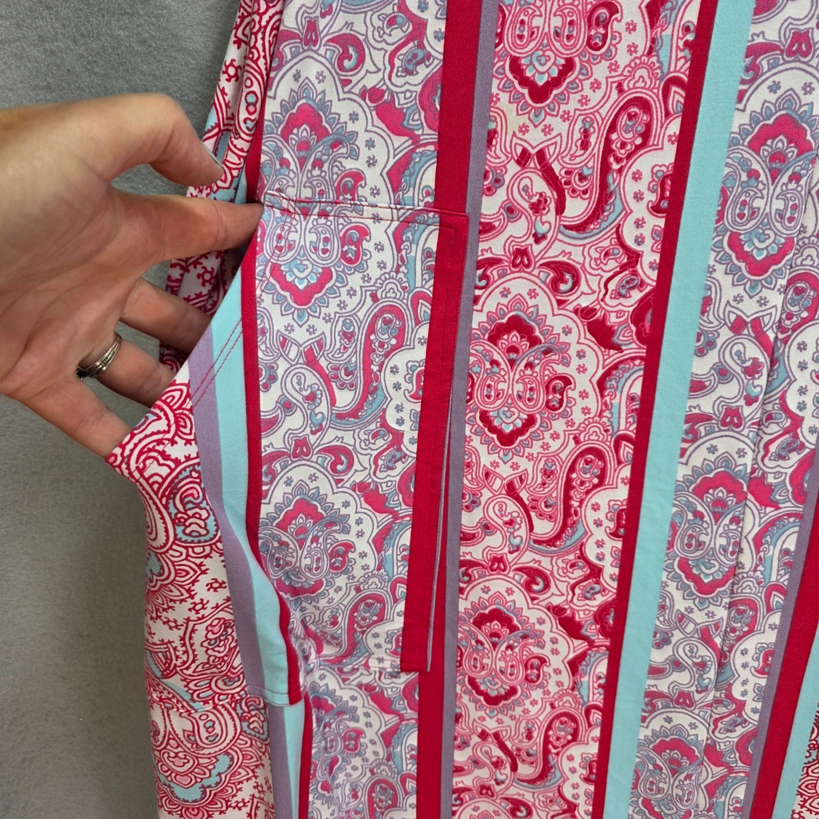 Comfort Code by Cuddl Duds Pink Paisley Stripe Sleeveless Pocket Lounge Dress XL