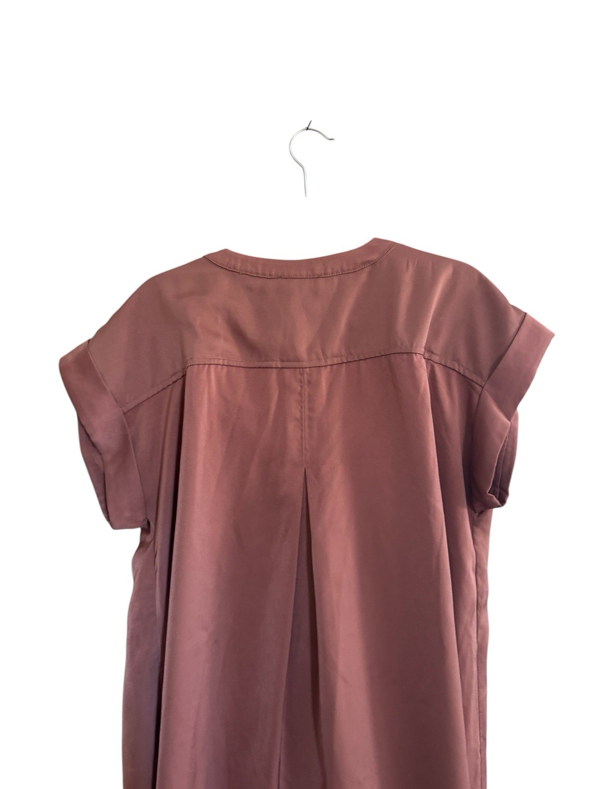 Entro Rust Satin Cuffed Cap Sleeve Pleated Babydoll Dress Womens Large #6935