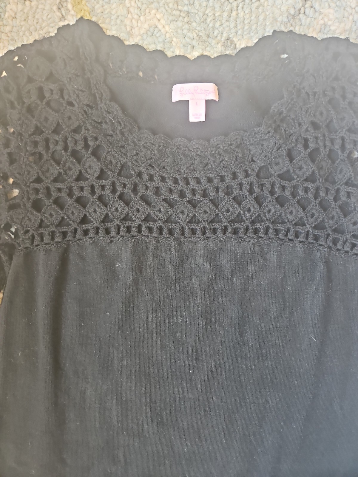 Lilly Pulitzer Kariana Dress Black Crochet Merino Wool Size Large
