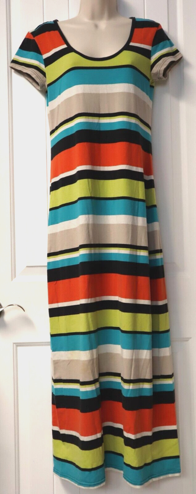 SAUCI short sleeve multicolor striped stretch maxi dress size XL