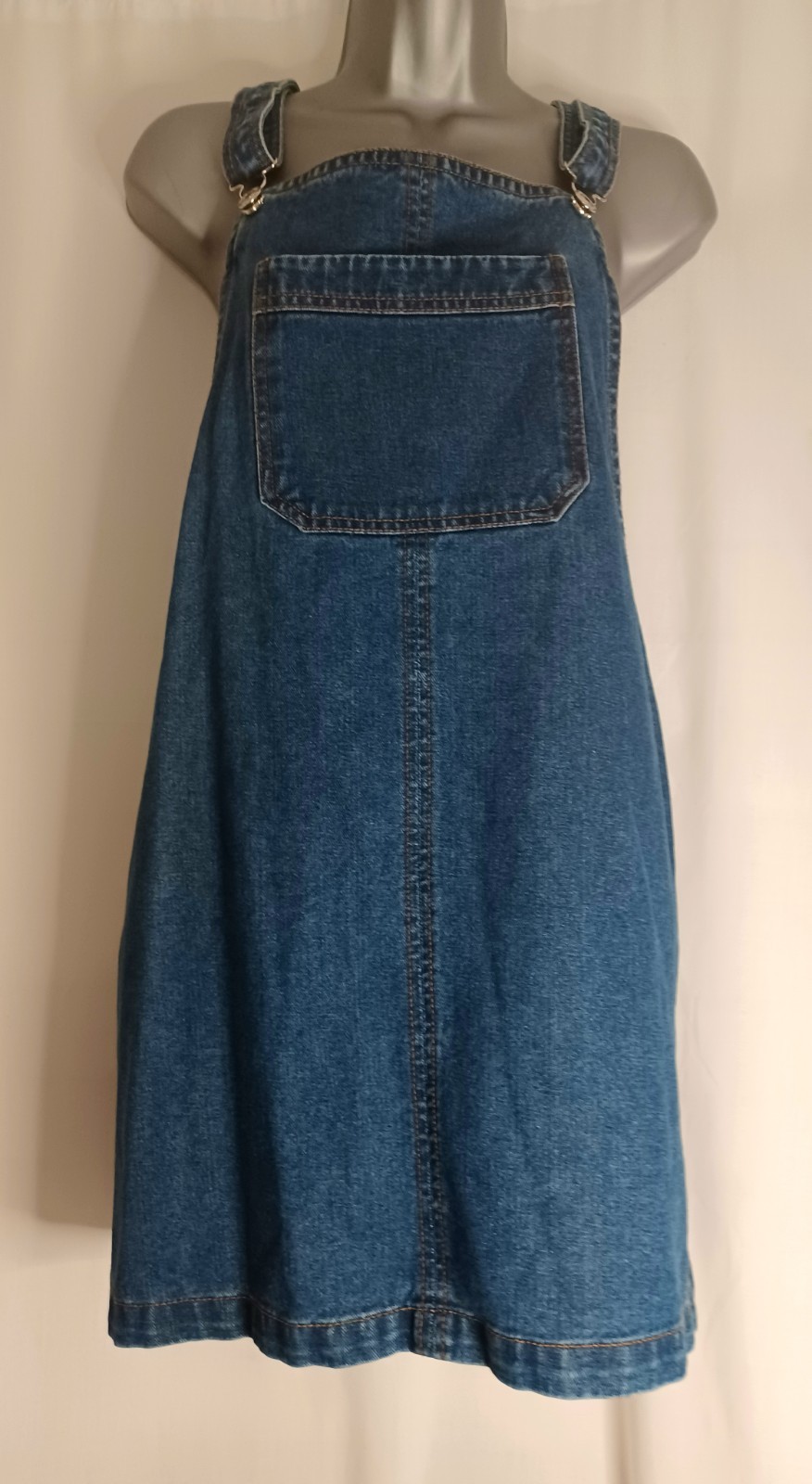 MATALAN Ladies blue denim dungaree / pinafore dress size 12 (A814)