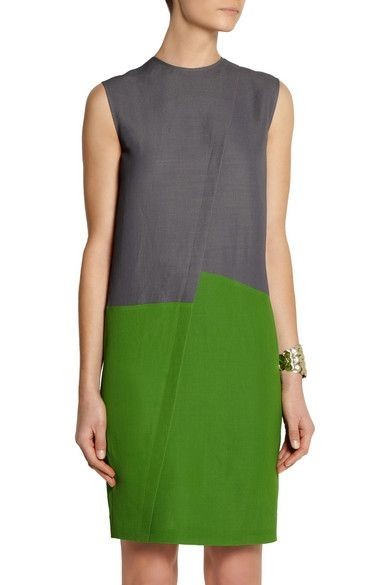Cedric Charlier Color Block Pique Dress Sleeveless Size 6 XS/Small Grey Green