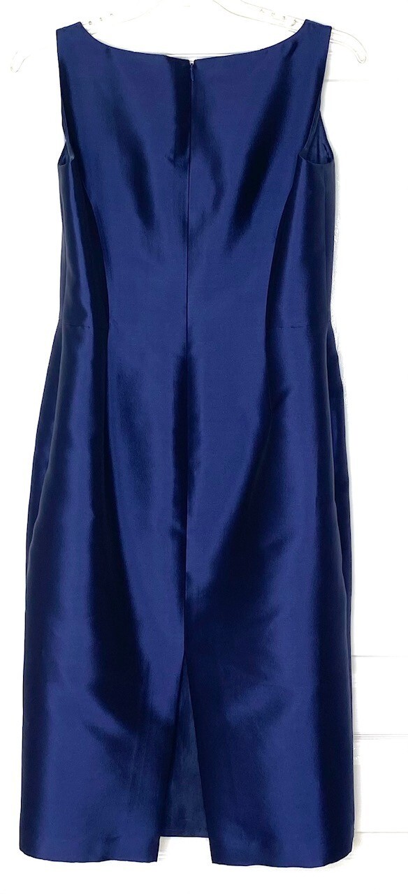 FRASCARA 2pc Navy Blue Silk Wool Faille Dress + Belted Blazer Jacket Set 12 US