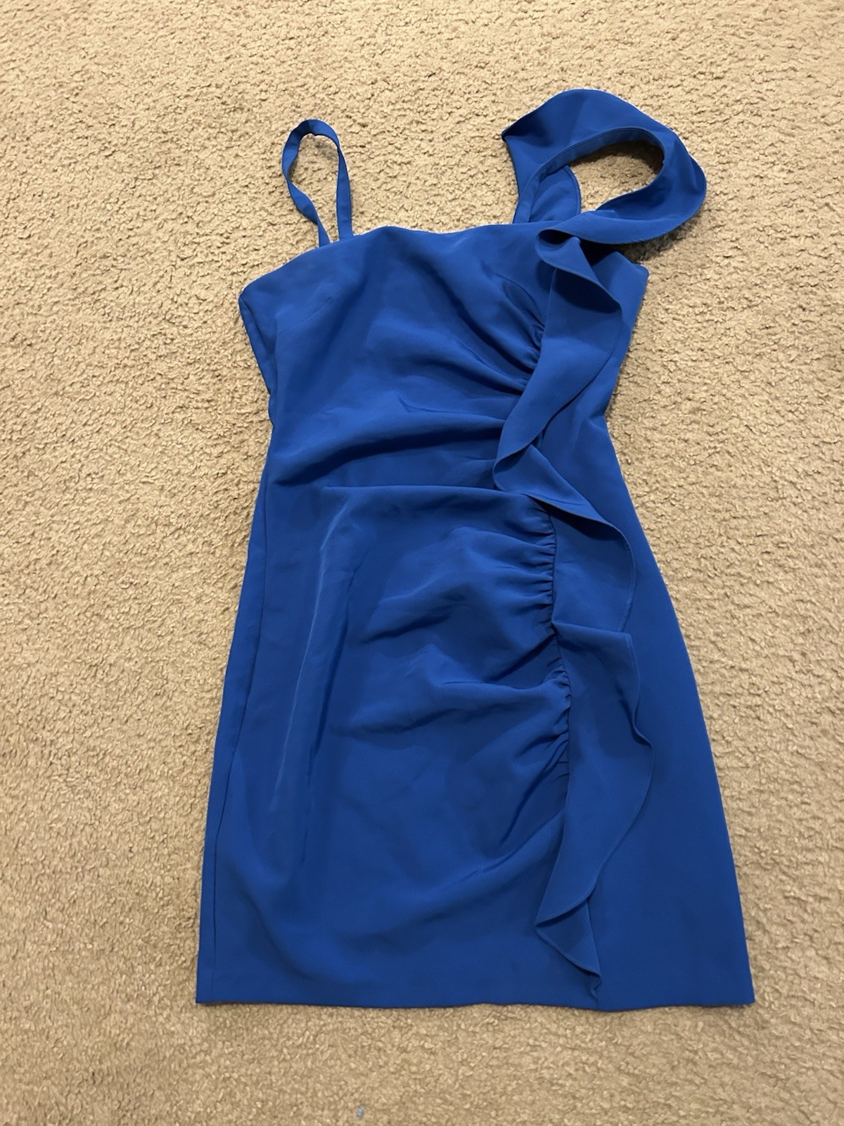 Guess Women’s Ruffle Ruched Square Neckline Mini Dress Bodycon Royal Blue 8