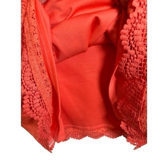 Dana Buchman Coral Orange Lace Sheath Dress 3/4 Sleeve Scallop Hem Size 8