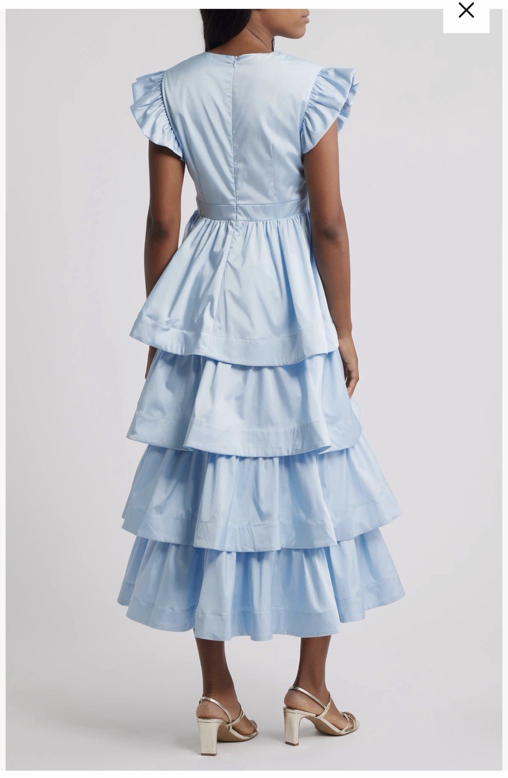 Sister Jane Feria Plunging Tiered Ruffle Midi Dress Pastel Blue Size Medium New