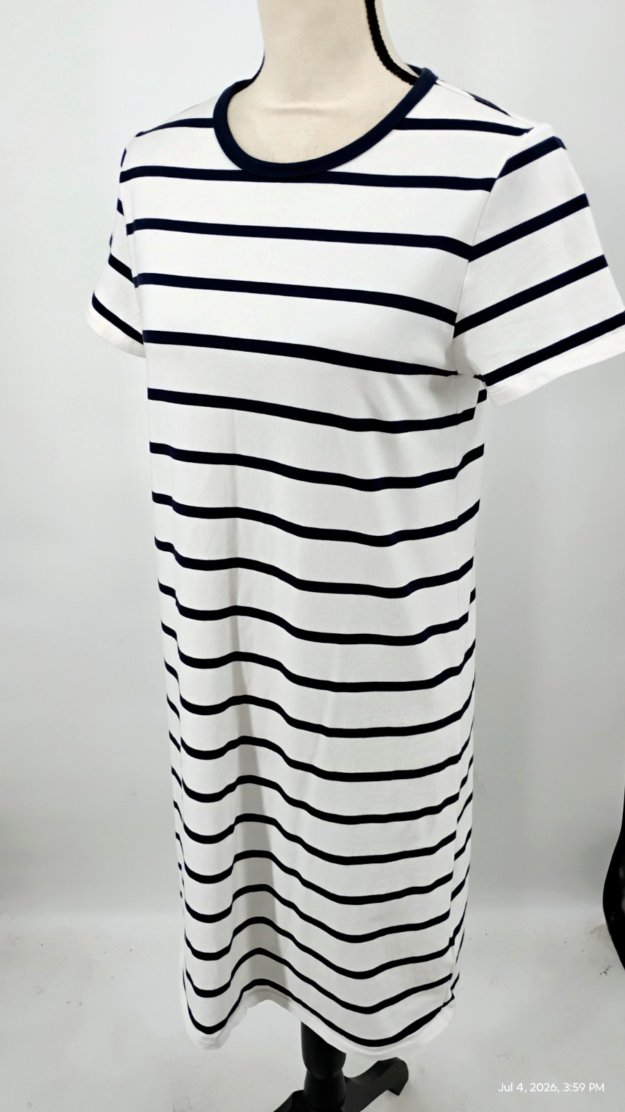 NEW Athleta Essential Tee Dress Winona Navy Stripe Stretch Size Small