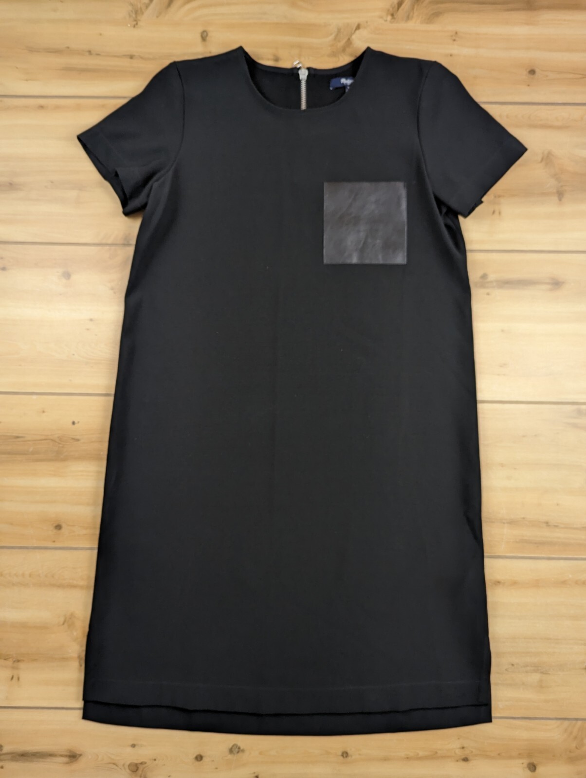 Madewell Black T-Shirt Dress Shift XS Faux Leather Pocket Minimalist Cocktail