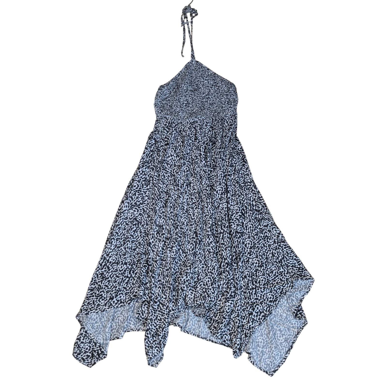 Old Navy Halter Dress Smocked Animals Print Handkerchief Hem Women’s Small