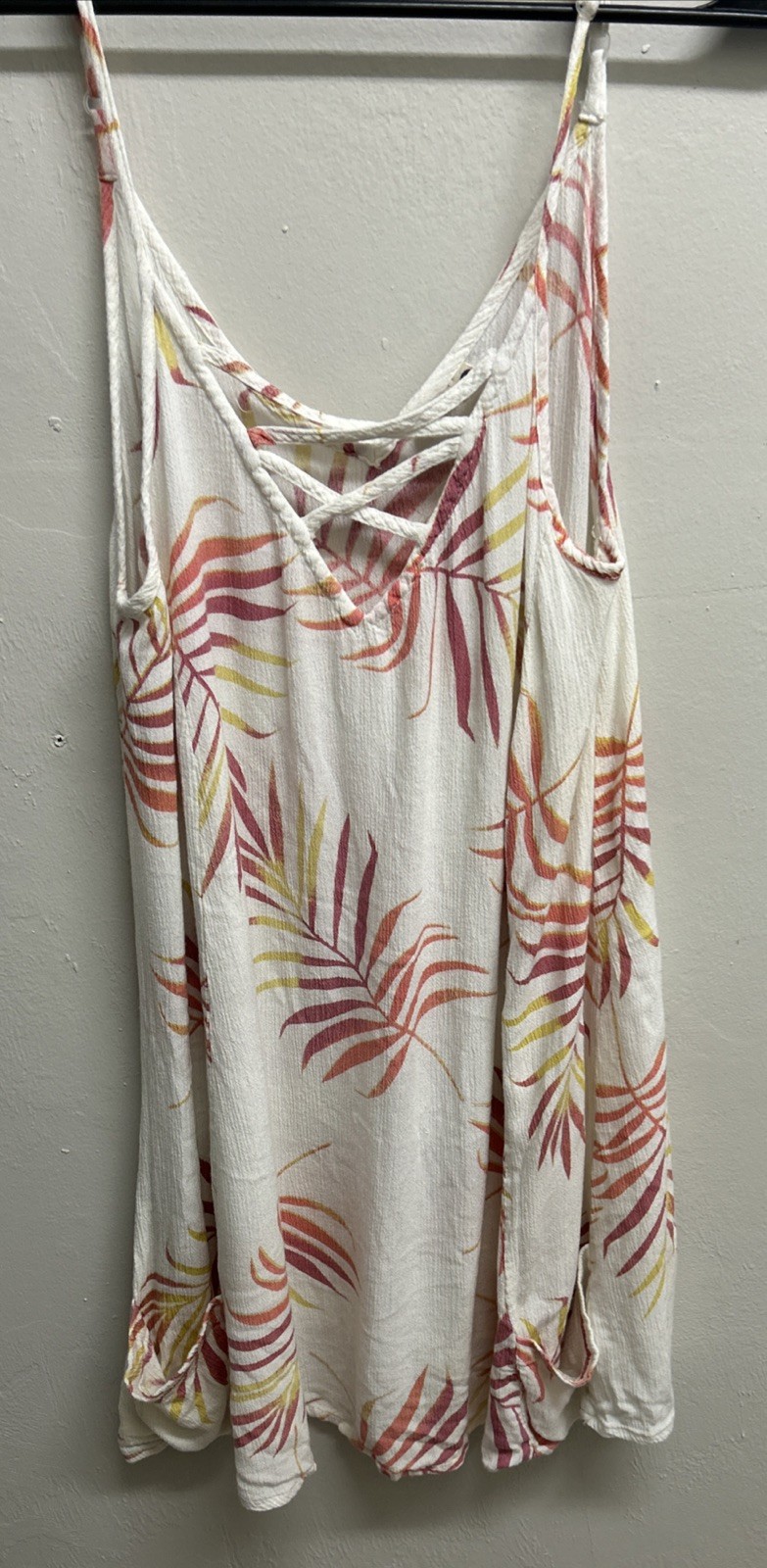Lagaci Tropical Palms Mini Cover-up White Multicolor S Strappy V-Neck Pockets