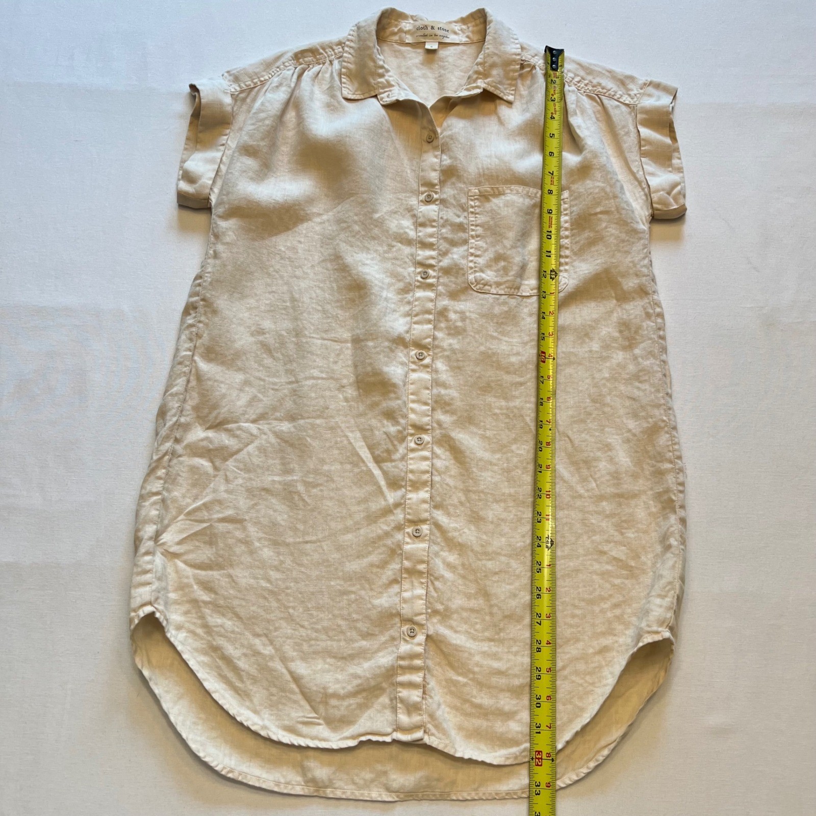 Cloth & Stone 100% Linen Oatmeal Beige Neutral Button Down Shirt Dress Size S