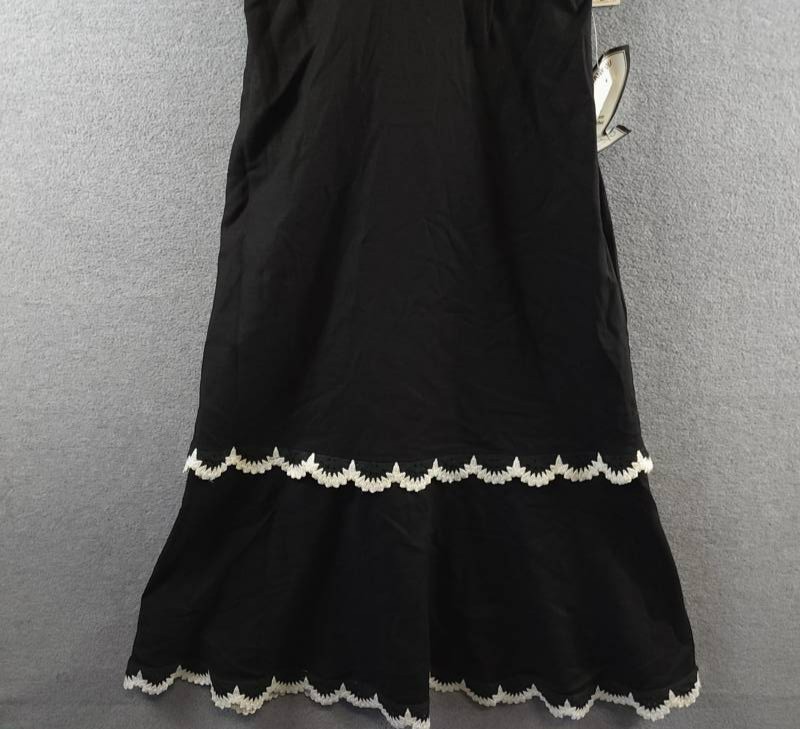 Eliza J Beaded-Strap Contrast-Trim Halter MIDI Dress Women’s 2 Black Linen Blend