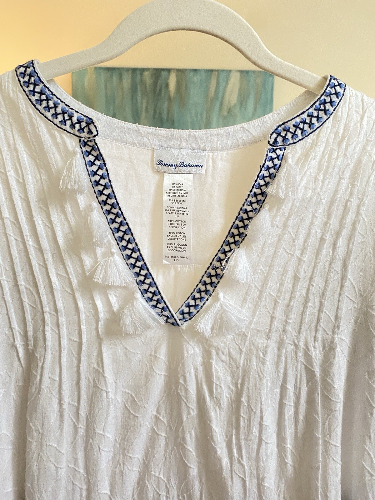Tommy Bahama White Embroidered Tiered Cotton Dress Size Large