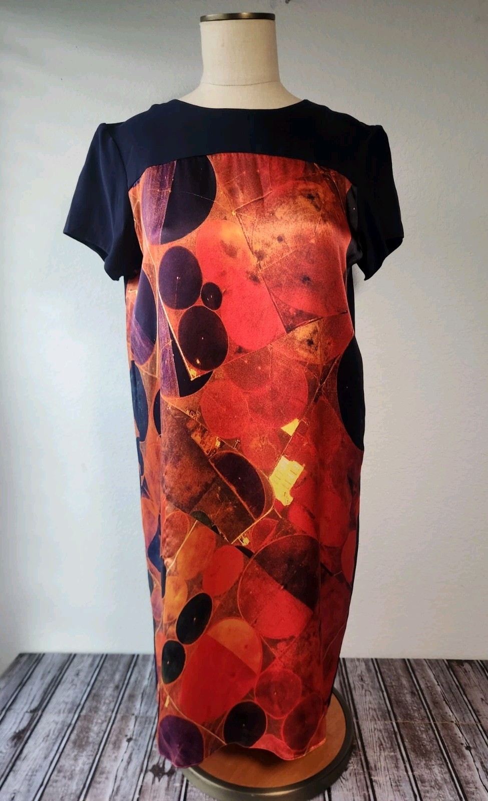 Crop David Peck Womens Silk Dress Circle Pattern Navy/Red Size Not Listed