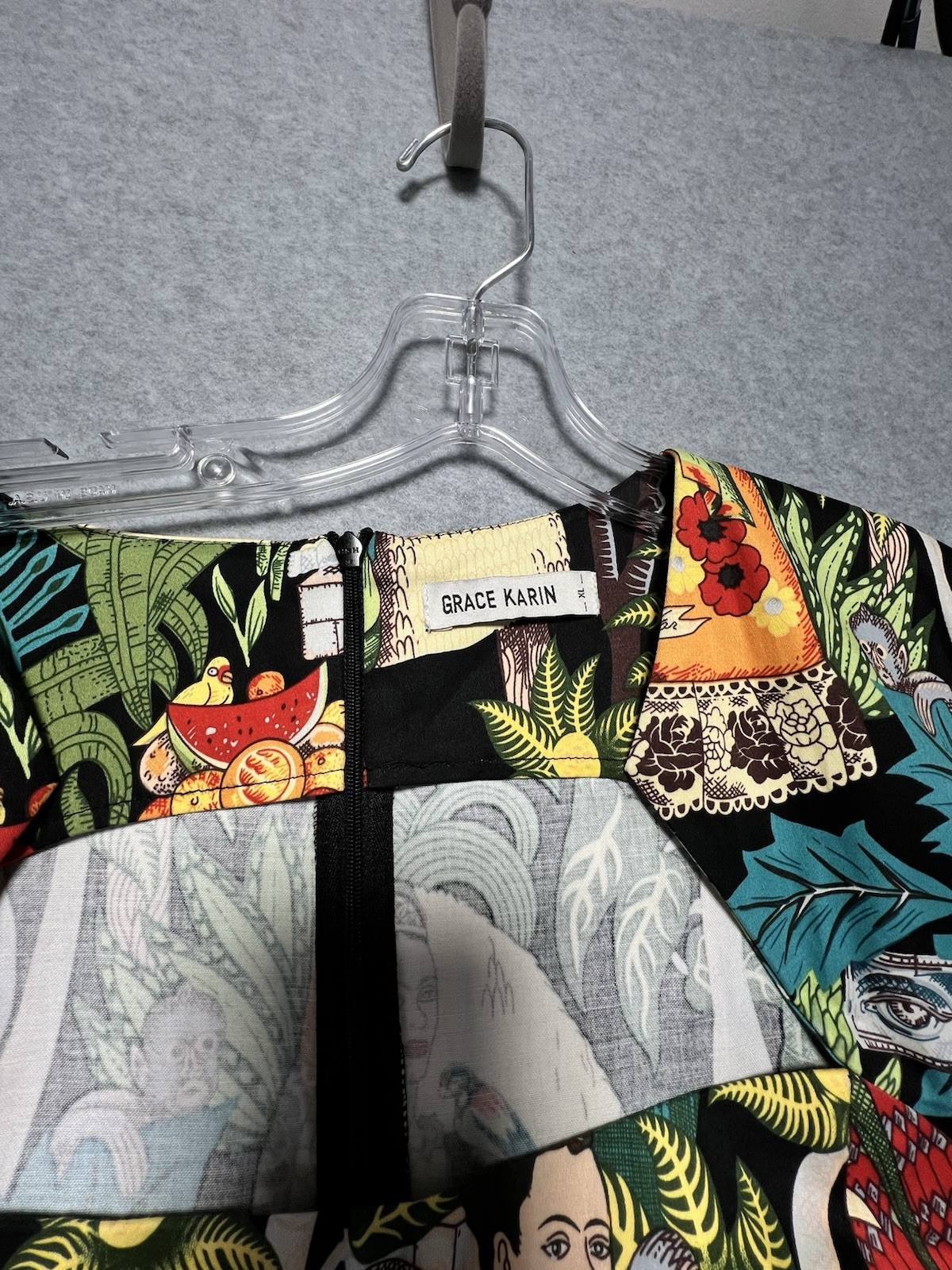 Grace Karin Frida Kahlo Multicolor Jungle Cap Sleeve Dress Women’s Sz XL, Retro