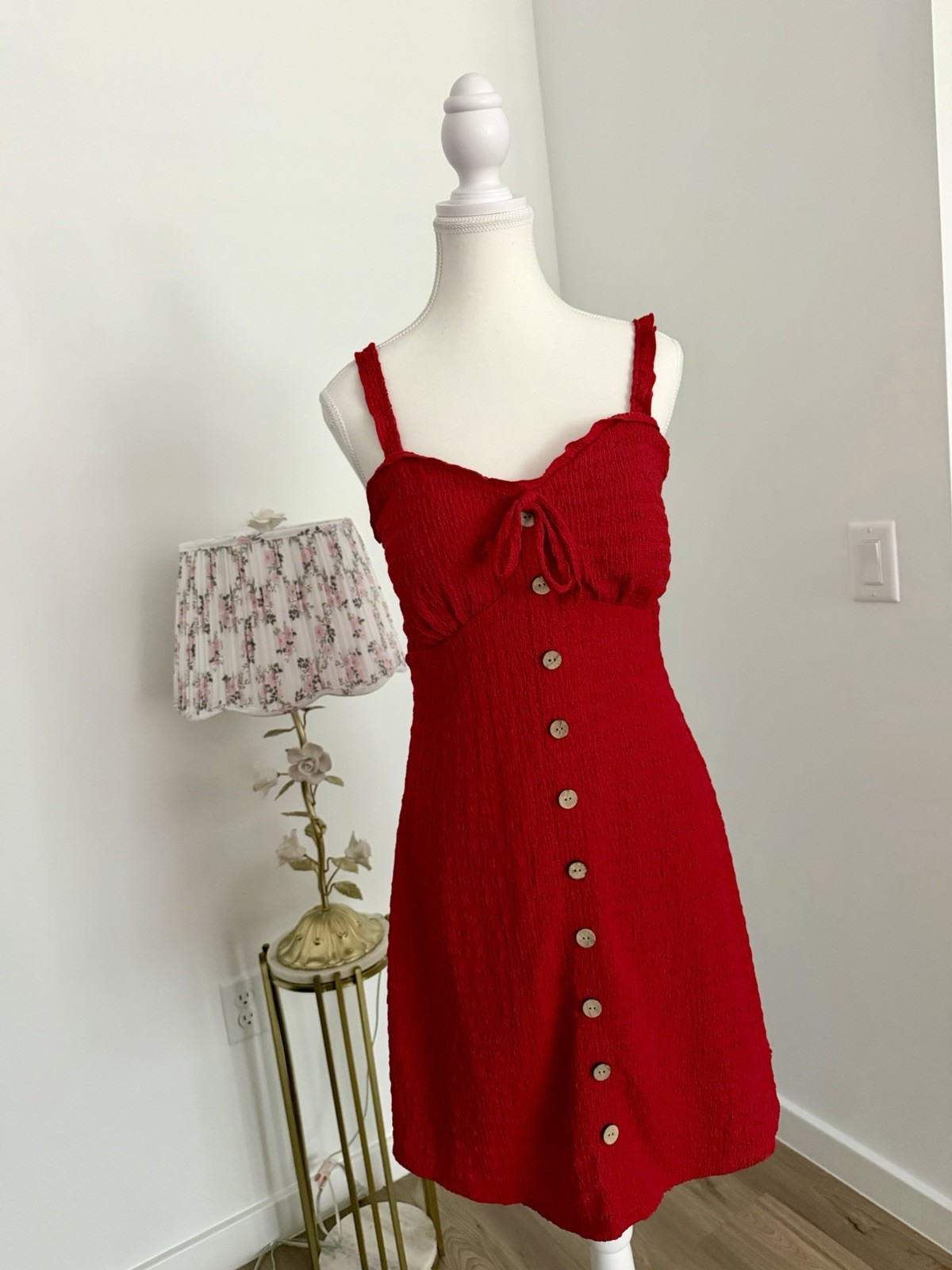 No Boundaries Red Knit Sundress Button Front Adjustable Straps Short L (11-13)