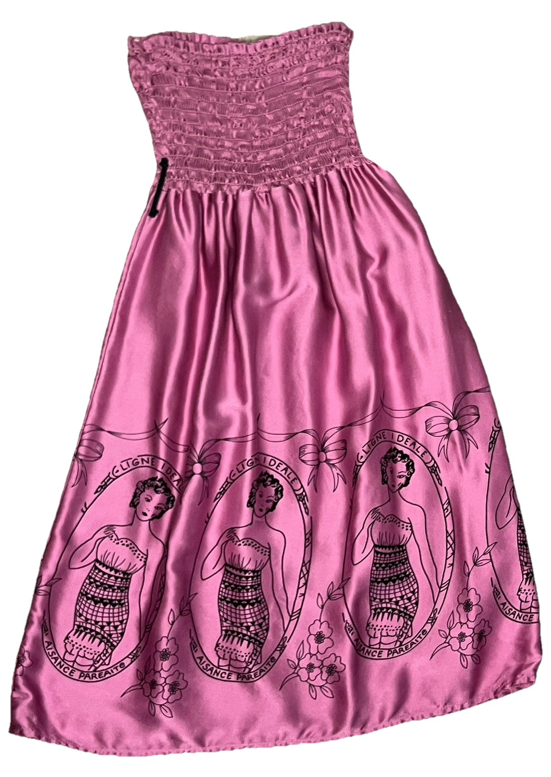 Voom by Joy Han Designer Pink Silk Mini Dress Smocked Pin Up Graphic Made in USA