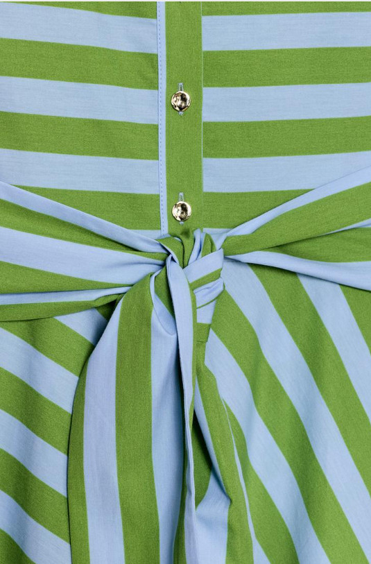 ZARA ZW COLLECTION STRIPED BELTED GREEN/BLUE MIDI DRESS sz L