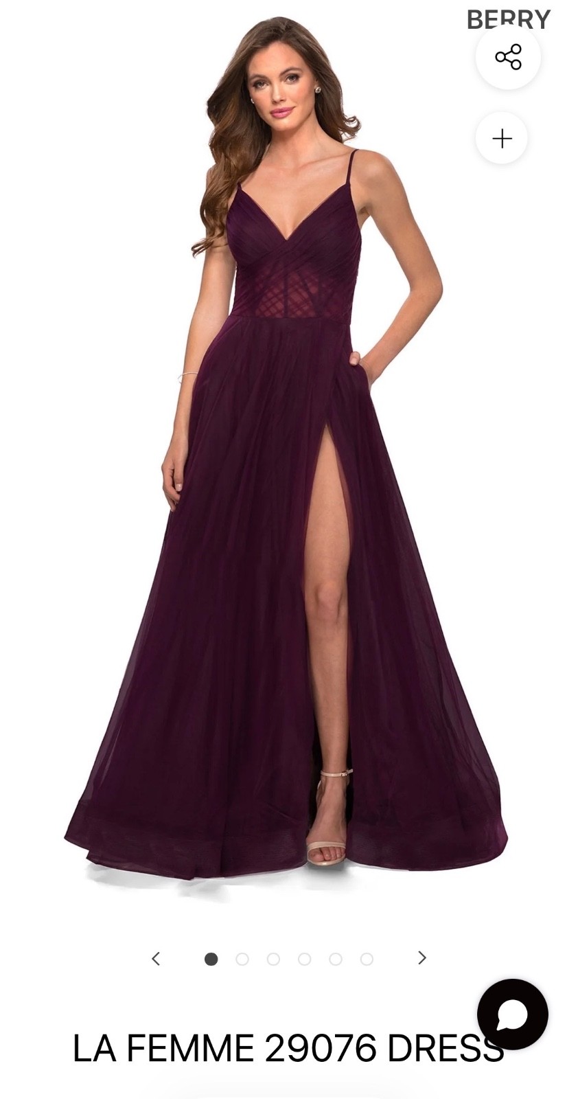 La Femme 29076 Dark Berry NWT Tulle V-Neck A-Line Prom Formal Gown Size 8
