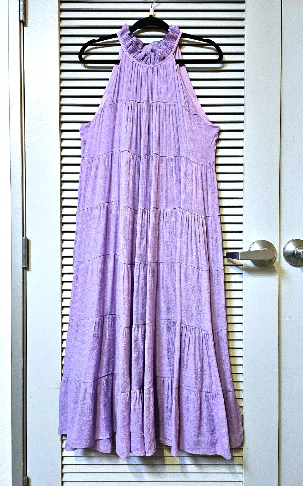 lavender ruffle halter neck tiered long maxi dress L
