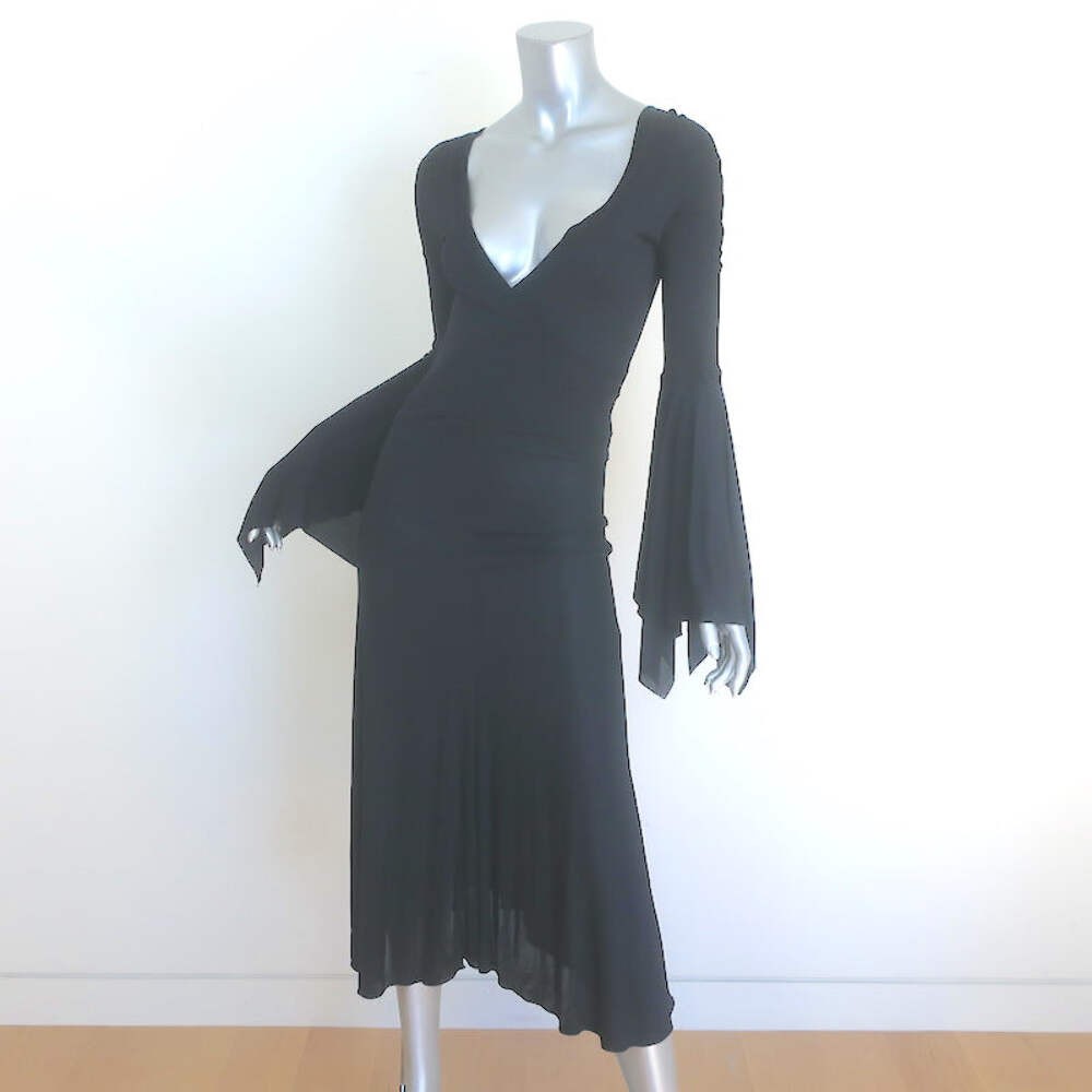 Vintage Yves Saint Laurent Tom Ford Bell Sleeve Dress Black Jersey Size Medium