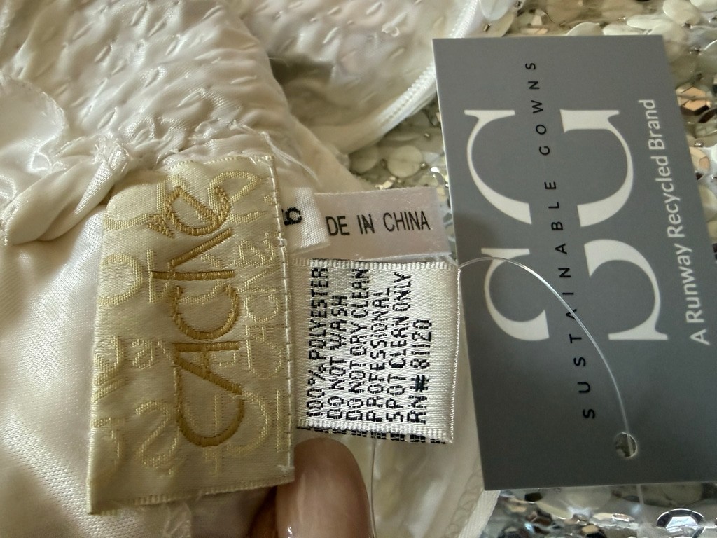 Cache White Sequin Open Back Formal Gown Dress Size 6 Altered Prom Gala Evening