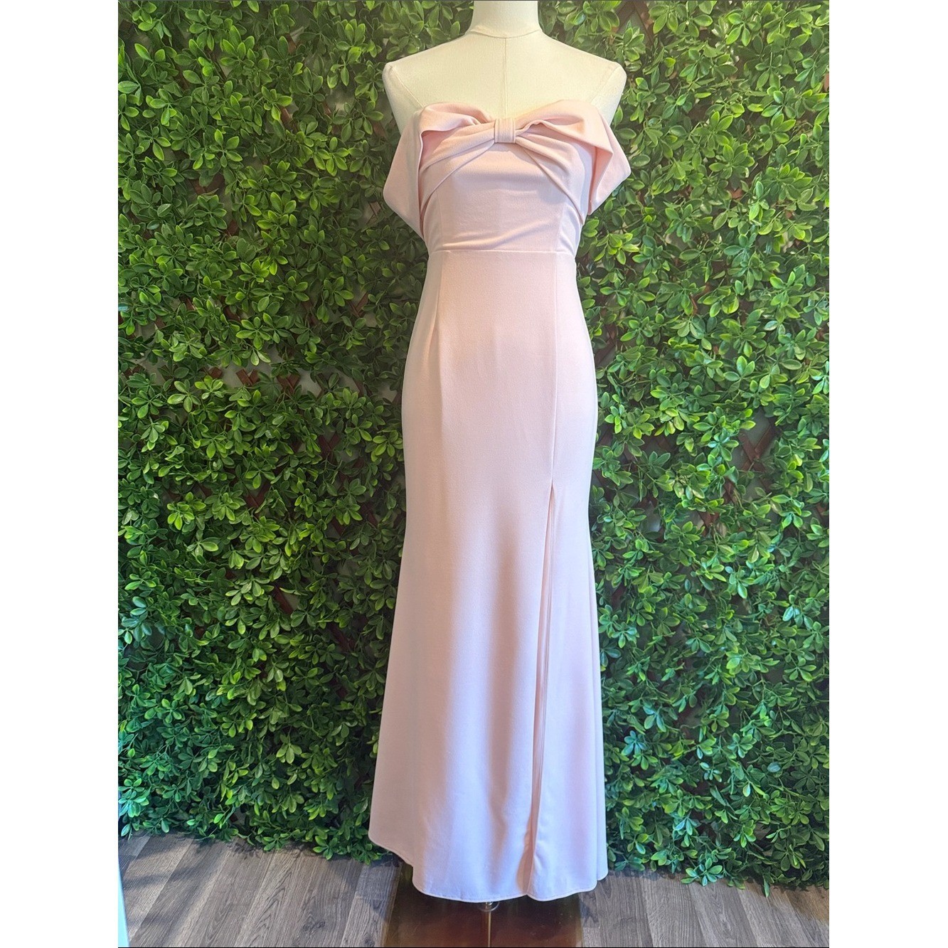 NWT- Elegant Perception Light Pink Off-the-Shoulder Bow Maxi Dress