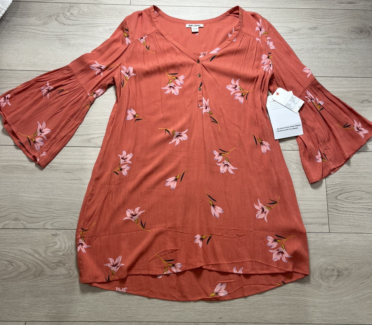Billabong 2019 Dress/tunic Sunset Fields Color Ember Women’s M New Tags Boho