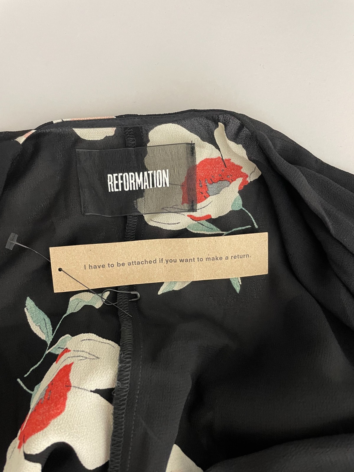 NWT NEW Reformation Wrap Midi Dress Size XS Quarter sleeves Black W/Floral print