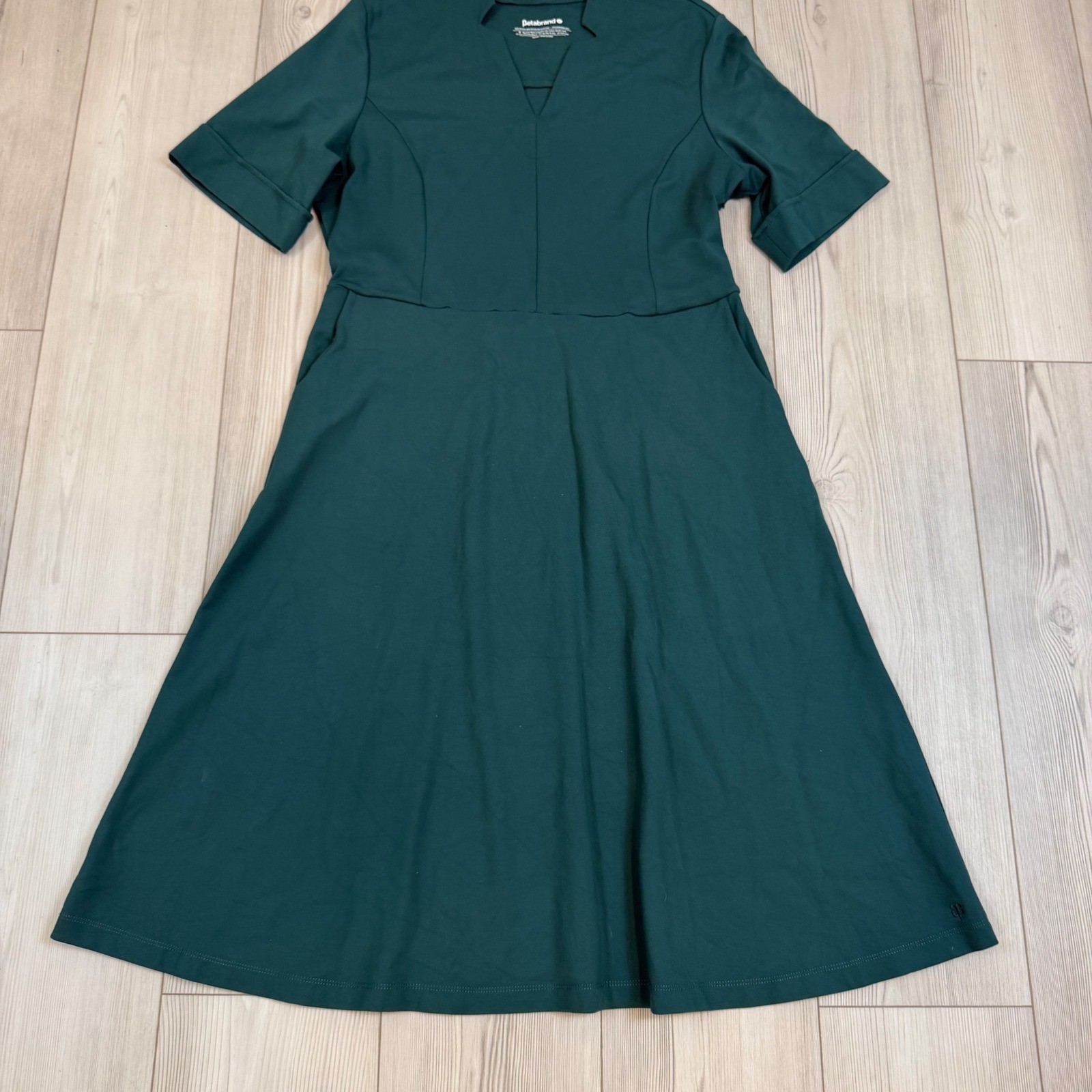 Betabrand Forest Green Ponte Fit and Flare Dress Short Sleeve V-Neck XL