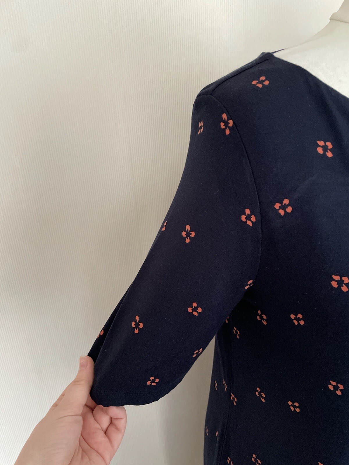 FAB Hobbs Navy Blue Orange Random Simple Floral Print Jersey Dress Size 12 VGC