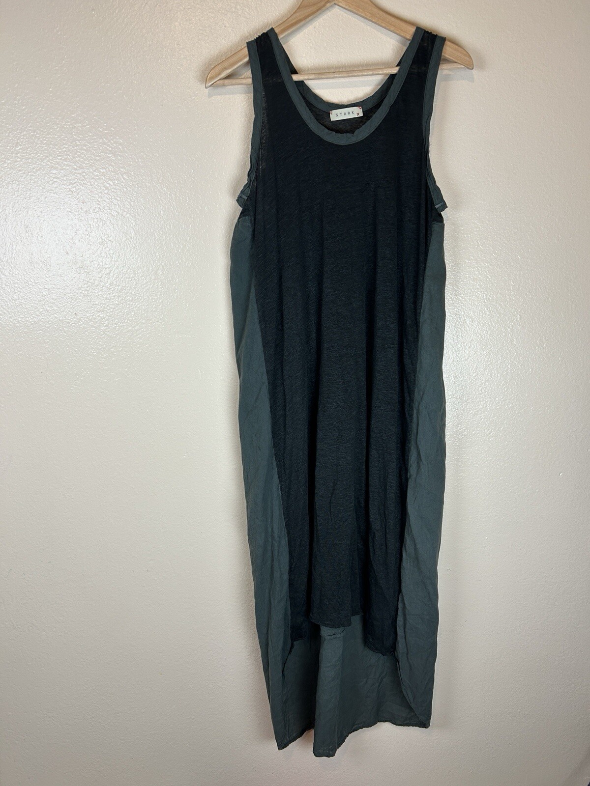 Stark X L Large Midi Dress Tank Lagenlook Color block Gray black Hi Low Shift