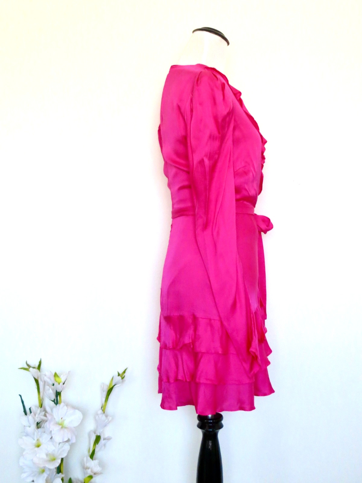Bardot Winona Ruffled Faux Wrap Cocktail Mini Dress Hot Pink SZ S