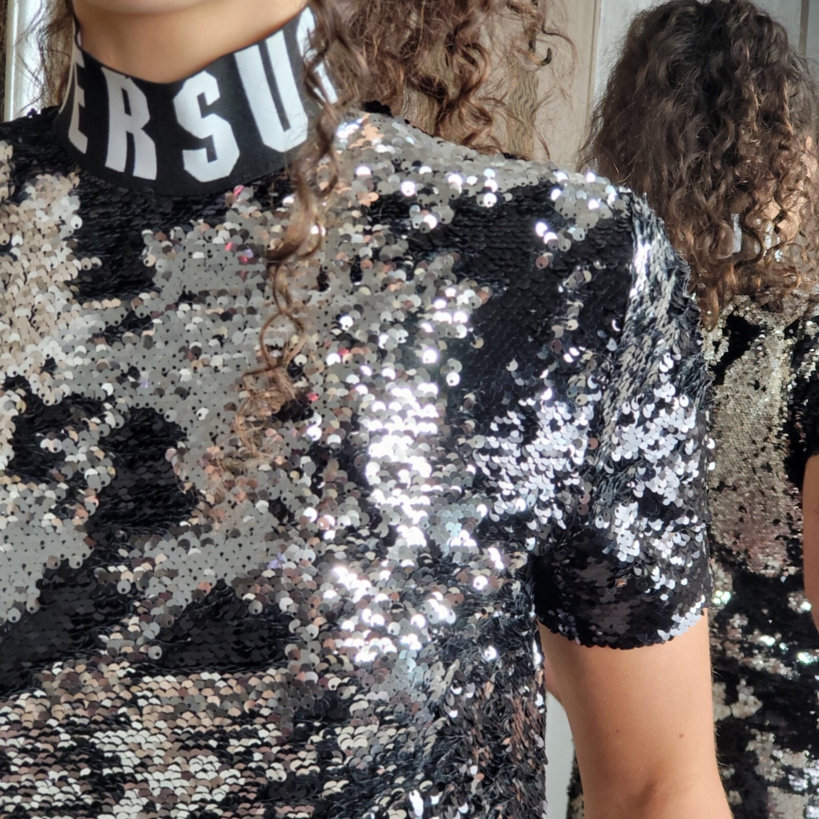 Gianni Versace Versus Silver Black Sequin Bodycon Dress Top WAS £780 38 UK 6 XS