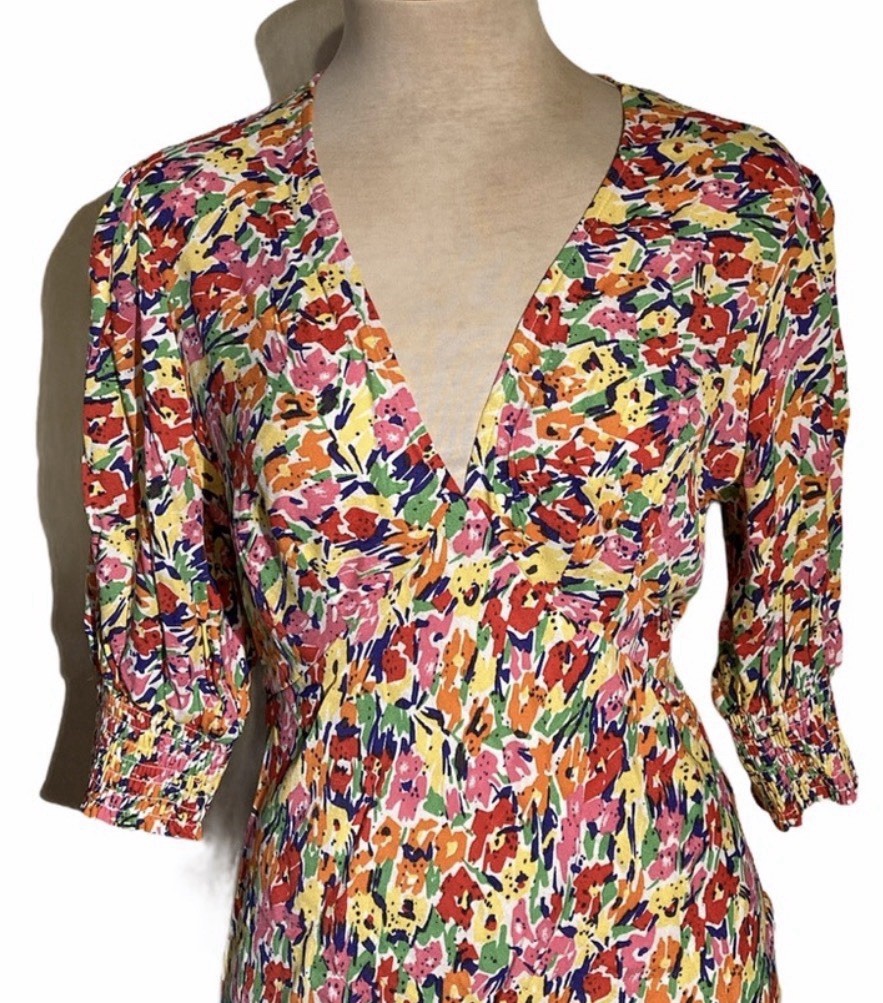 RIXO Women’s Multicolor Floral V-Neck Smocked Waist A-Line Midi Dress 10