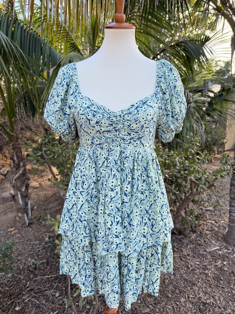 Lumiere Anthropologie Floral Tiered Puff Sleeve Dress Size S Milkmaid Cottagecor