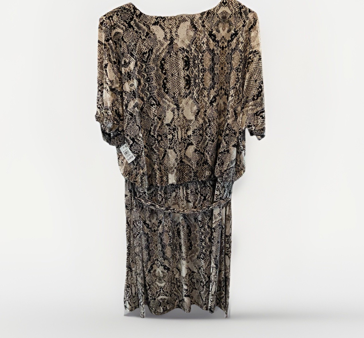 INC Snake Print Mini Dress XL Python V-Neck Tie Belt Short Sleeve Desert