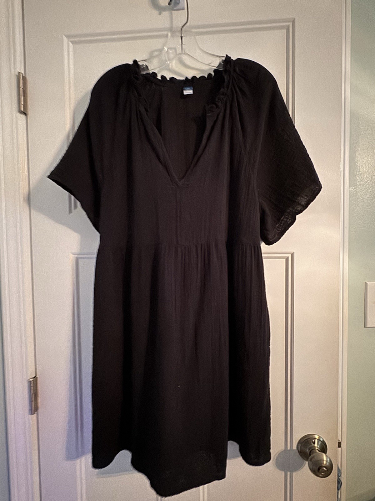 Old Navy Black Cotton Crinkle Gauze Short Sleeve Dress Boho Beachy-M