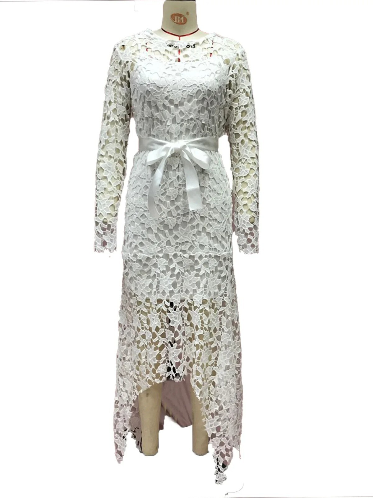 Plus Size Long Sleve Dress Stunning Stand Collar Lace Up Dress