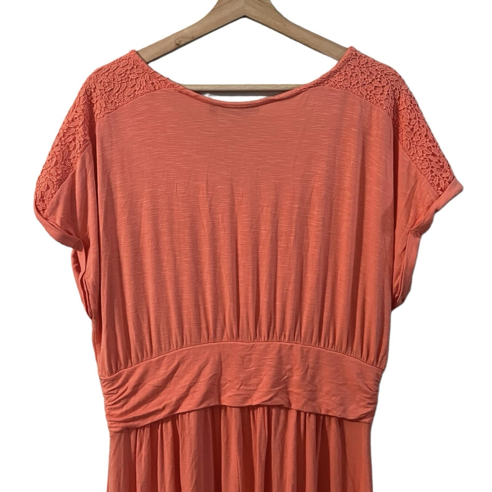APT. 9 Knit Maxi Dress Size XL Bright Coral Salmon Pink Lace Empire Waist