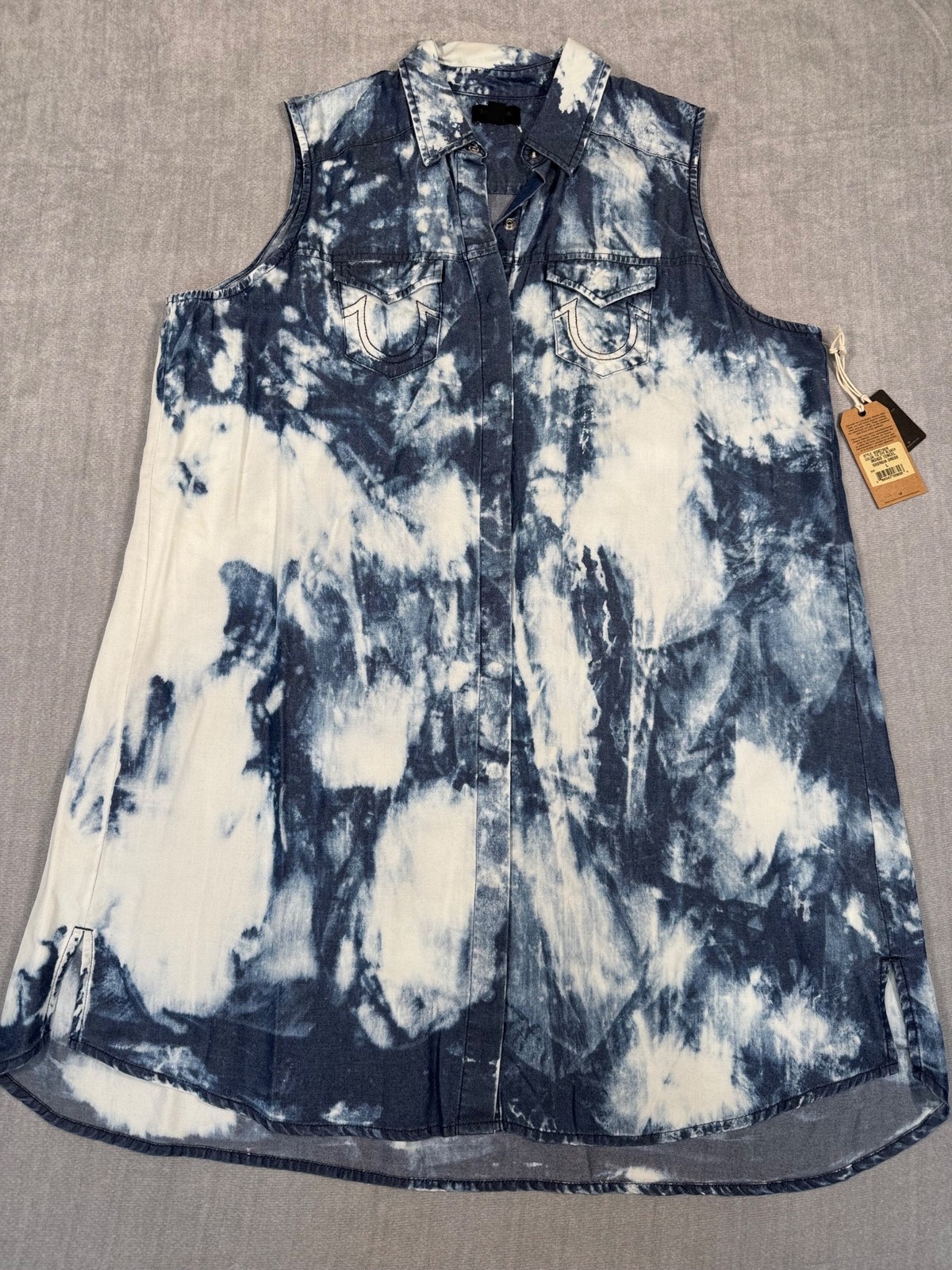 True Religion Womens Tie-Dye Sleeveless Indigo Tencel Georgia Dress XS Travel