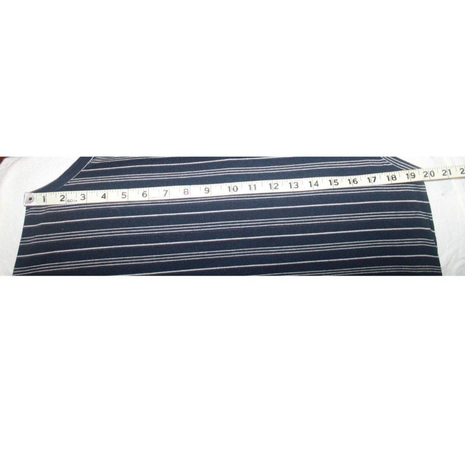 Honey&Lace Navy Blue & White Striped Tank Top Knee Length Dress w Pockets Size M