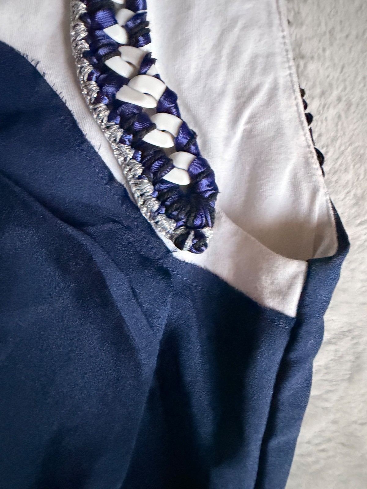 Chanel Authentic Runway White Navy Blue Silk Cotton Dress Size FR 38 US 6