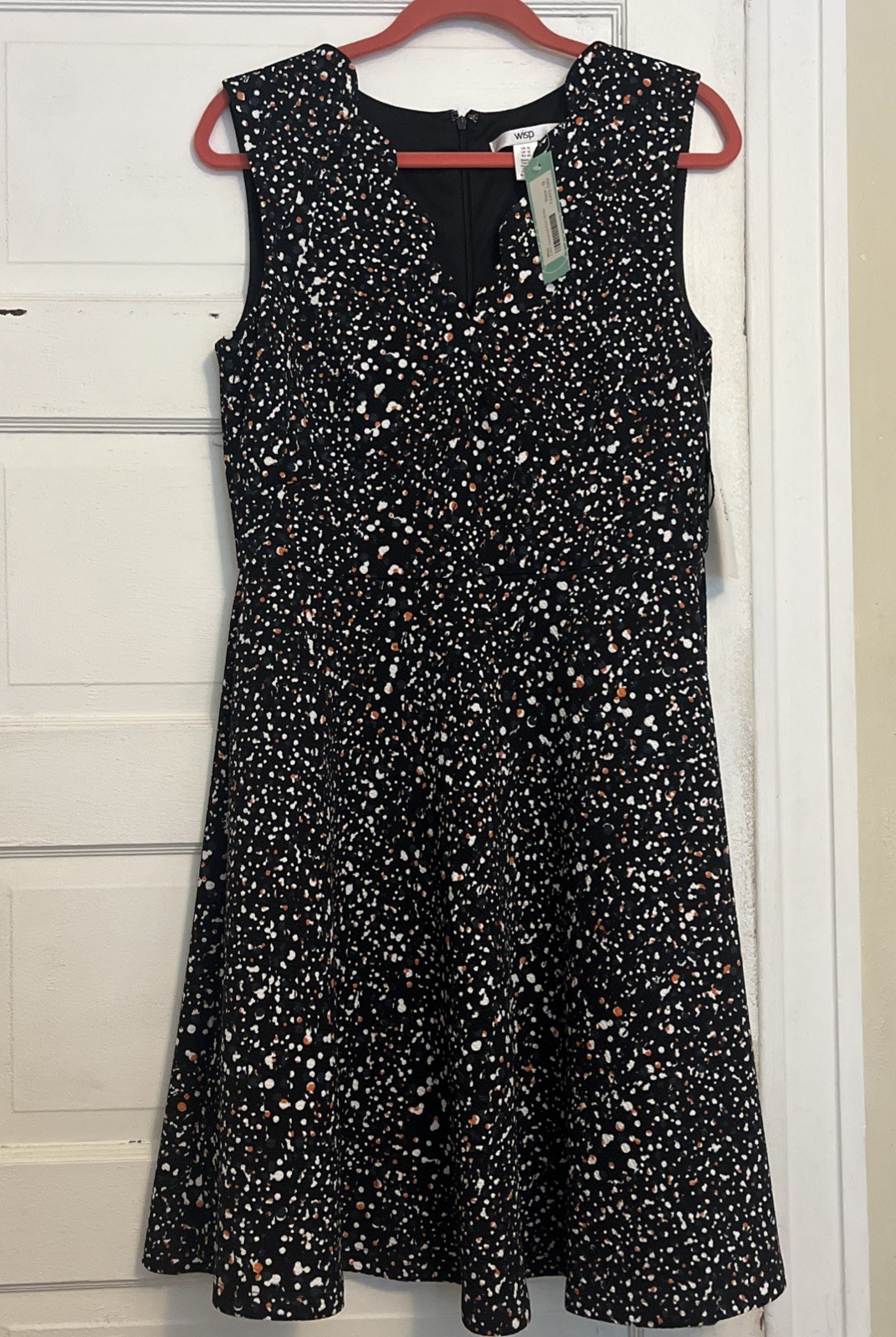 Wisp Womens Sleeveless Fit & Flare Dress Size 12 Black Multi Splatter V Neck
